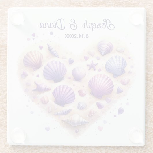 Seashell Beach Valentine Anniversary Names ガラスコースター (裏面)