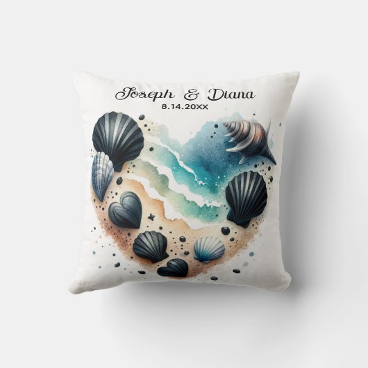 Seashell Beach Valentine Anniversary Names クッション (裏面)