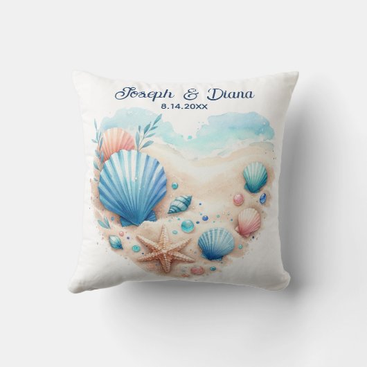 Seashell Beach Valentine Anniversary Names クッション (裏面)