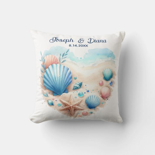 Seashell Beach Valentine Anniversary Names クッション (正面)