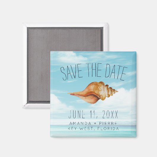 Seashell Beach Wedding Save the Date マグネット (正面/裏面)