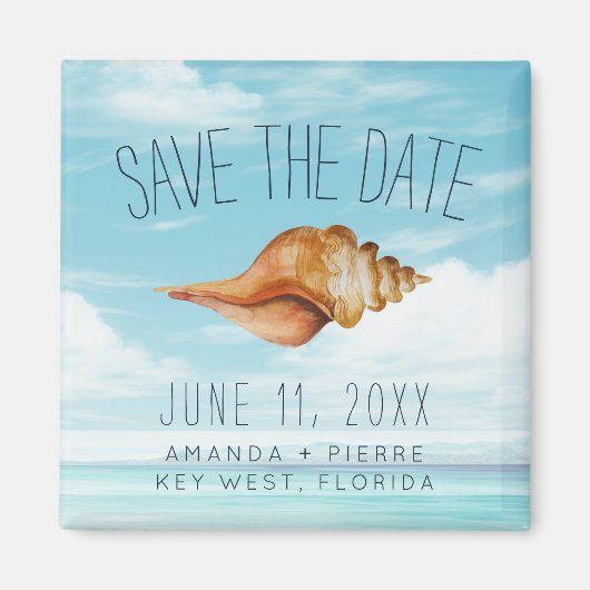 Seashell Beach Wedding Save the Date マグネット (正面)