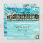 Seashell Blue Beach Wedding Invitation 招待状 (正面/裏面)