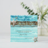 Seashell Blue Beach Wedding Invitation 招待状 (スタンド正面)