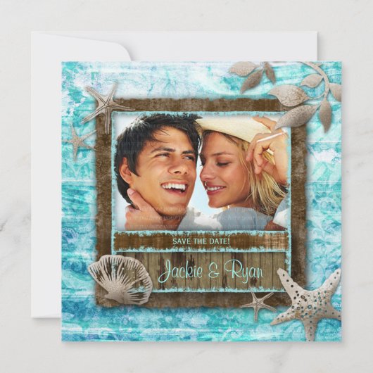 Seashell Blue Beach Wedding Invitation 招待状 (裏面)