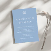 Seashell Coastal Beach Dusty Blue Minimal Wedding  招待状
