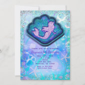 Seashell Fit for a Mermaidグリッター誕生日パーティー 招待状 (正面)