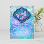 Seashell Fit for a Mermaidグリッター誕生日パーティー 招待状 (スタンド正面)