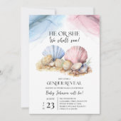Seashell Gender Reveal He or She We Shell Sea 招待状 (正面)
