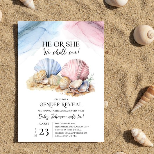 Seashell Gender Reveal He or She We Shell Sea 招待状