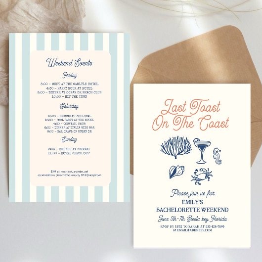 Seashell Last toast coast Bachelorette Weekend 招待状