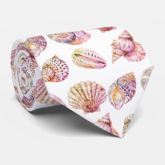 Seashell Ocean Nautical Pattern Neck Tie ネクタイ (ロール)