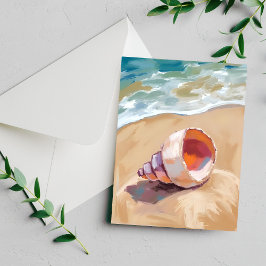 Seashell on the Sea Shore Watercolor Painted Card