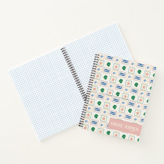 Seashell Pattern Personalize Coastal Boho ノートブック (内部)