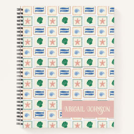 Seashell Pattern Personalize Coastal Boho ノートブック