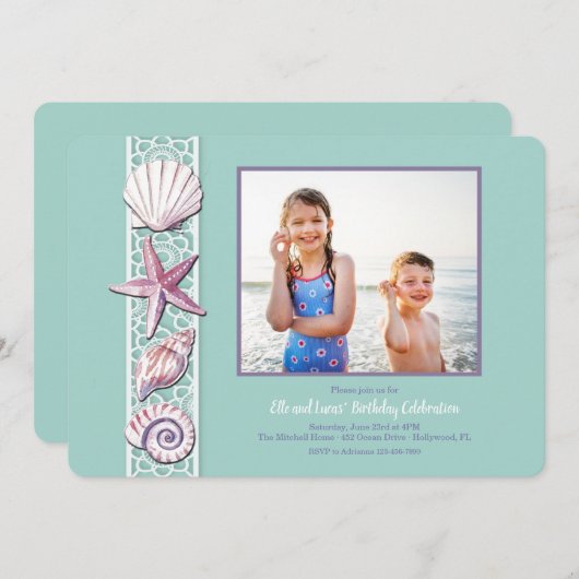 Seashell Photo Invitation 招待状 (正面/裏面)