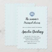 Seashell Preppy Blue Stripe Summer I turned Eleven 招待状 (正面/裏面)