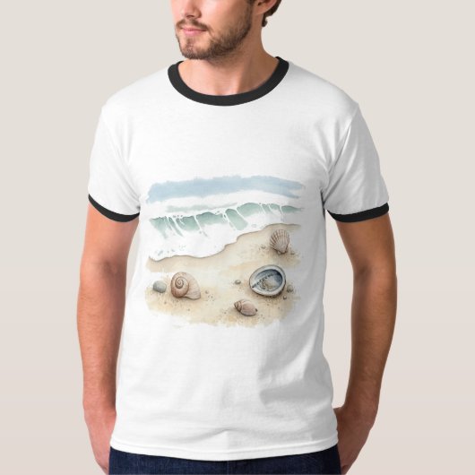 Seashell & Sand – Watercolor Beach Tot Men T-Shirt Tシャツ (正面)