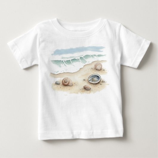 Seashell & Sand Watercolor Beach Tote Boby T-Shirt ベビーTシャツ (正面)