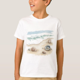 Seashell & Sand Watercolor Beach Tote boy T-Shirt Tシャツ