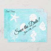 Seashell Seashide Themedの日付を保存結婚する ポストカード (正面/裏面)