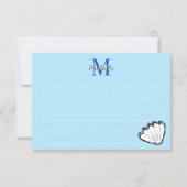 Seashell Sketch White And Blue Lined Monogram ノートカード (正面)