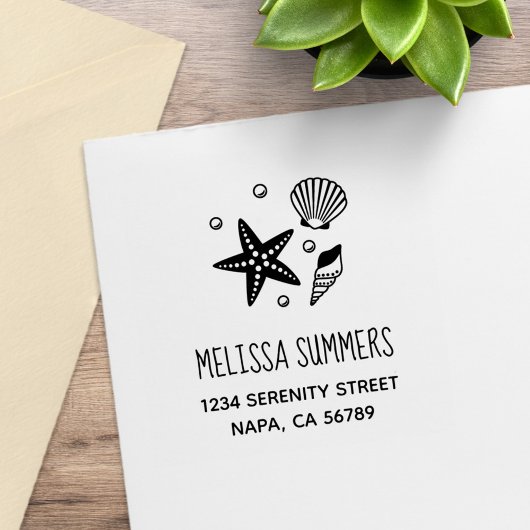 Seashell Starfish航海の Pearlsのアドレス ラバースタンプ