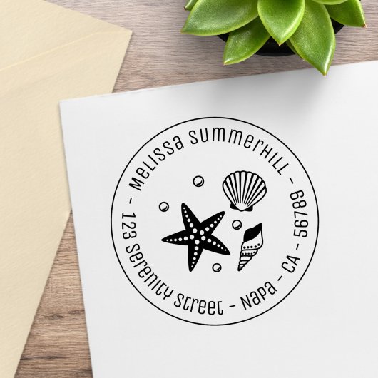 Seashell Starfish航海の Pearlsラウンドアドレス ラバースタンプ