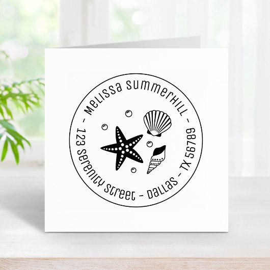 Seashell Starfish航海の Pearlsラウンドアドレス ラバースタンプ