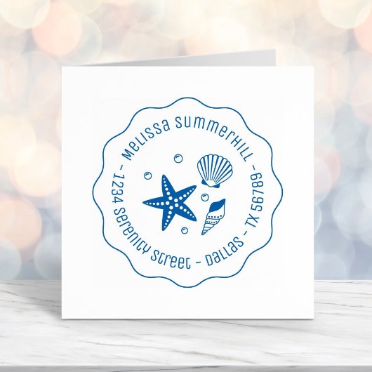 Seashell Starfish航海の Pearls波形アドレス セルフインキングスタンプ