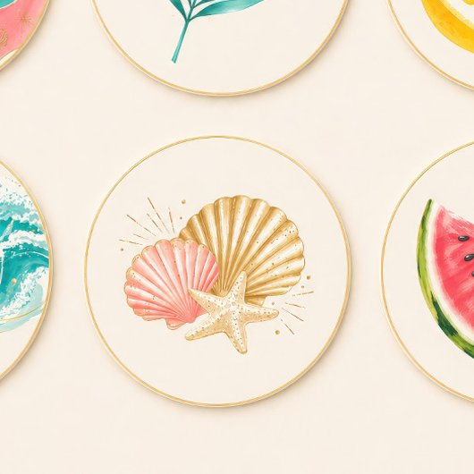 Seashell Summer Party Sticker ラウンドシール