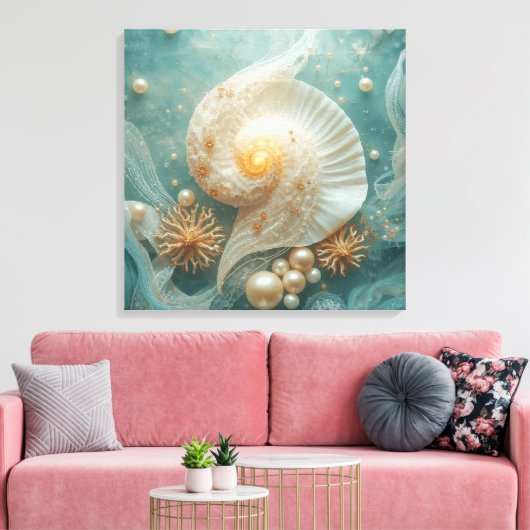 Seashell Wall Art – Coastal Beach Decor キャンバスプリント (インサイチュ (リビング))