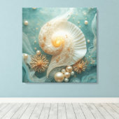 Seashell Wall Art – Coastal Beach Decor キャンバスプリント (インサイチュ (ウッドフロア))