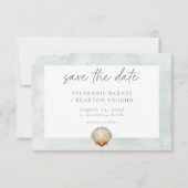 Seashell Watercolor Minimalist Beach Wedding セーブザデート (正面)
