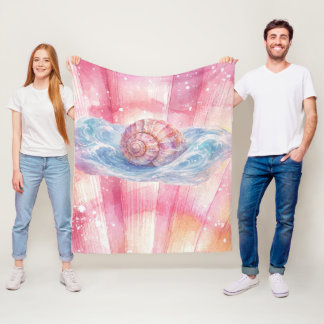 Seashell Wave Fleece Blanket – Coastal Ocean Art フリースブランケット