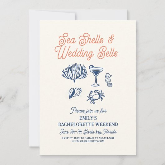 Seashell Wedding Bells  Bachelorette Weekend 招待状 (正面)