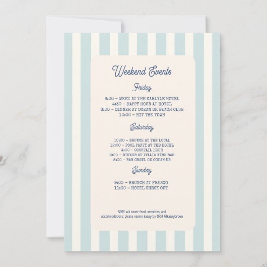 Seashell Wedding Bells  Bachelorette Weekend 招待状 (裏面)