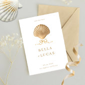 Seashell With a Bow Gold Beach Destination Wedding セーブザデート