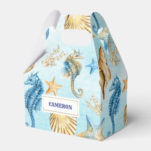 Seashellsパターンビーチ結婚式優先ボックス フェイバーボックス (正面サイド)