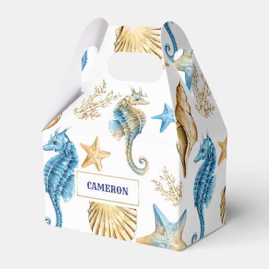 Seashellsパターンビーチ結婚式優先ボックス フェイバーボックス (正面サイド)