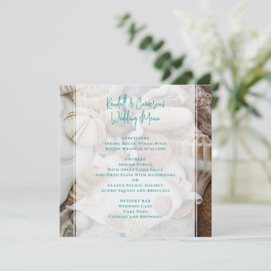 Seashellsビーチ結婚をテーマにしたメニューテンプレート メニュー (スタンド正面)