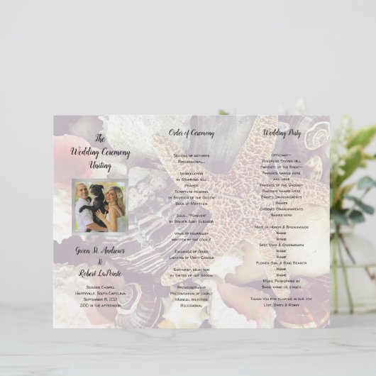 Seashells折り畳み写真結婚の式プログラム (スタンド正面)