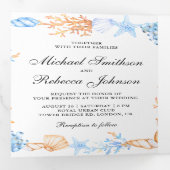 Seashells航海のフレームフォトコラージュ結婚ズ 三つ折り招待状 (内部最初)