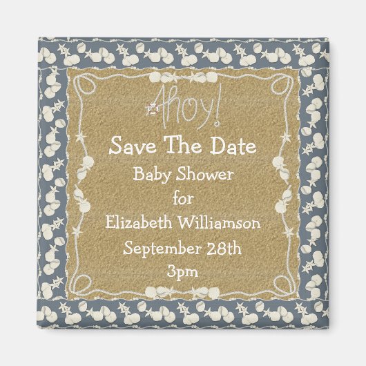 Seashells & ビーチSave The Date Baby Shower マグネット (正面)