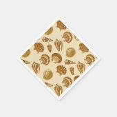 Seashells – ベージュの背景に茶色 スタンダードカクテルナプキン (角)