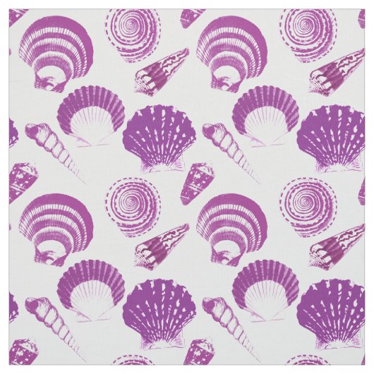 Seashells – 白い背景にアメジスト紫 ファブリック (見本)