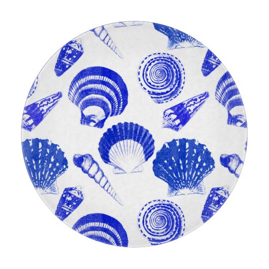 Seashells – 白い背景にコバルトブルー カッティングボード (正面)