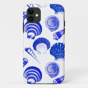Seashells – 白い背景にコバルトブルー iPhone 11 ケース