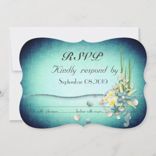 Seashells，花RSVP 招待状 (正面)