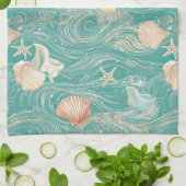 Seashells and Ocean Waves Pattern (10) キッチンタオル (折り畳み)